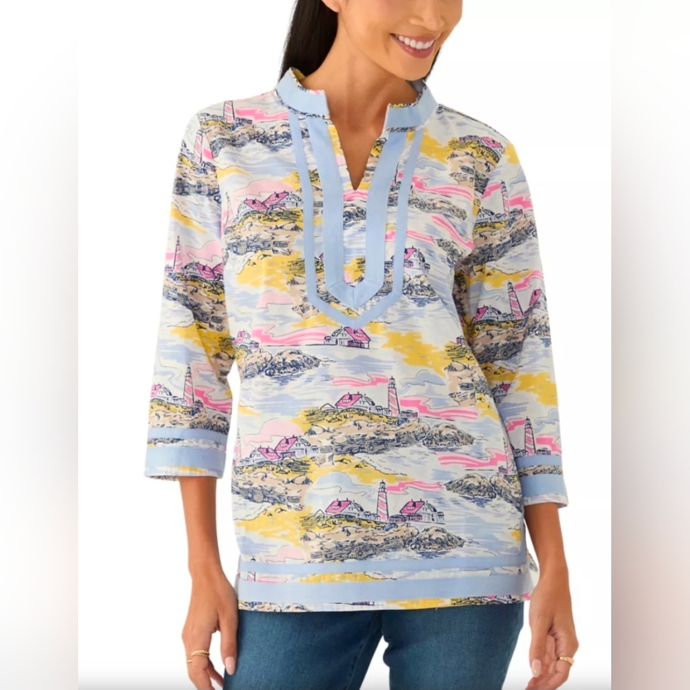 Kim Rogers Scenic Lighthouse Printed Woven Kurta